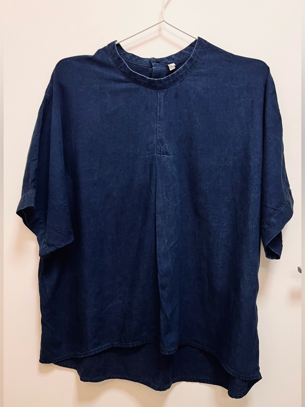 Muji Deep Navy Indigo dyed Short Sleeve blouse shirt
